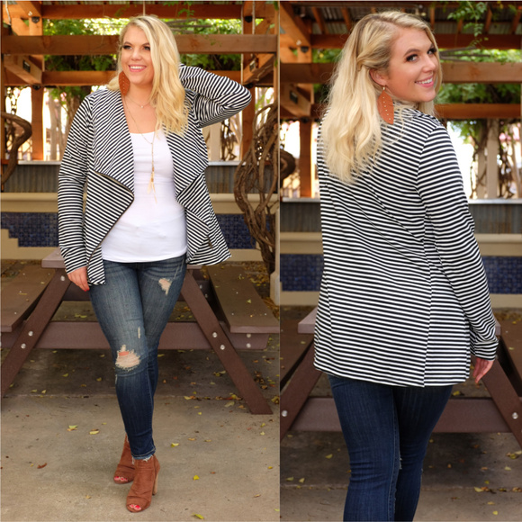 PLUS Black Striped Asymmetrical ZIPUp Cardigan - Picture 3 of 6